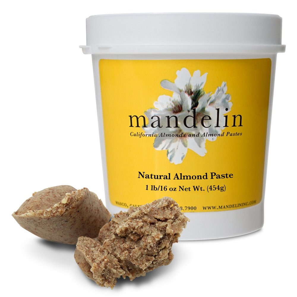 Mandelin Natural Almond Paste (2lb), Dark Color, made from almonds with skin on. 50% Almonds, 50% Sugar
