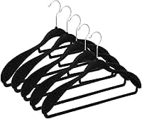 Kit 5 Cabide de Veludo Adulto com Ombreira Fixa para Camisa Terno Blazer Vestido Saia (Preto)