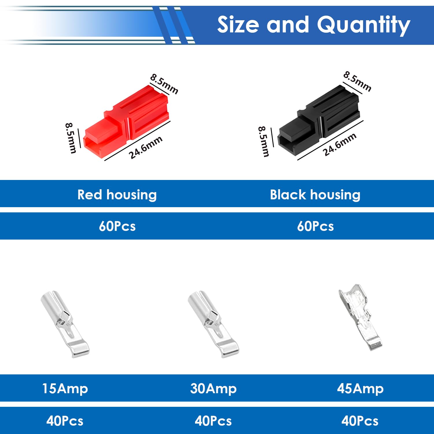 smseace Lot de 280 connecteurs d'alimentation avec outil à sertir 15/30/45 A Connecteurs d'alimentation 1,5-6 mm² (20-10 AWG) Connecteurs d'alimentation à déconnexion rapide