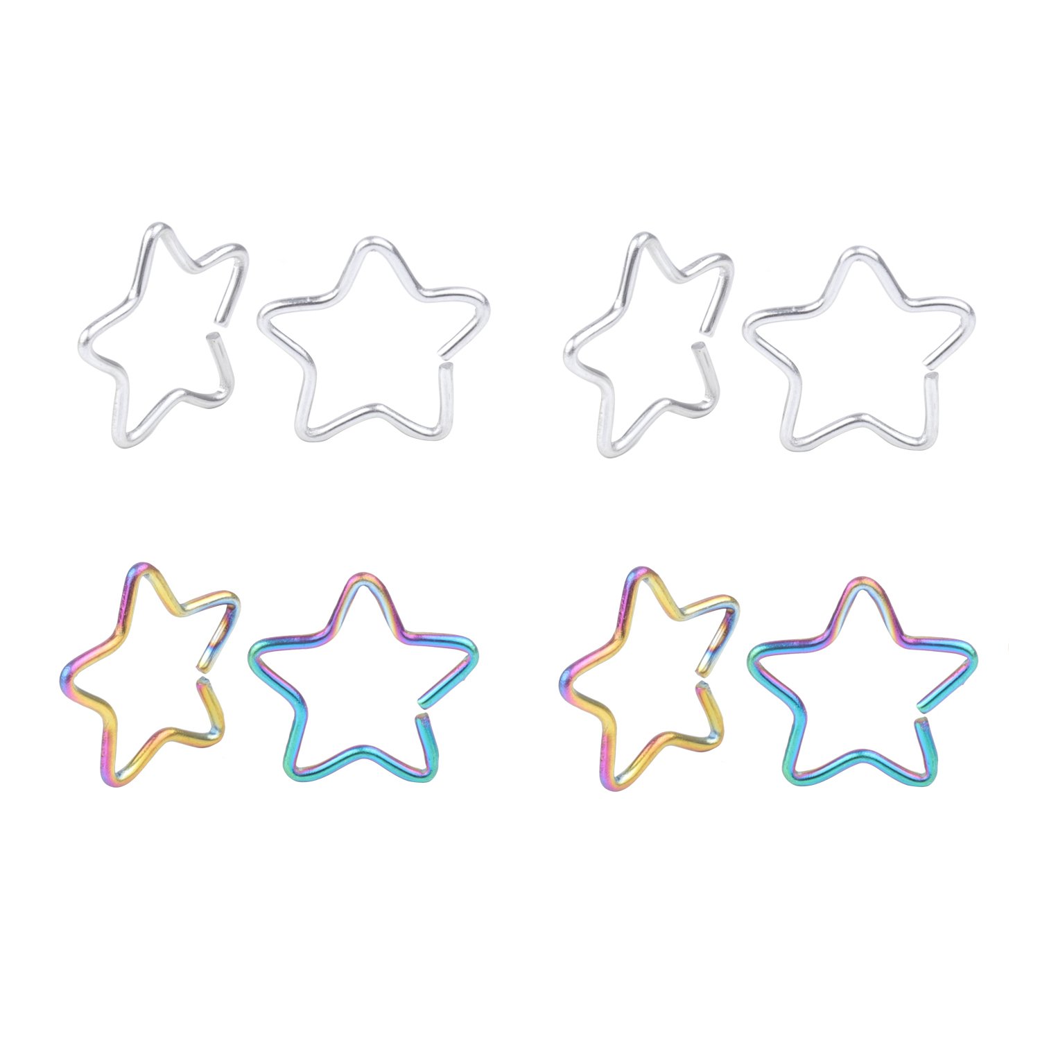 Rimi Jewelry 20G Stainless Steel Star Ear Nose Piercing Helix Cartilage Tragus Earring Stud Hoop Ring 10mm