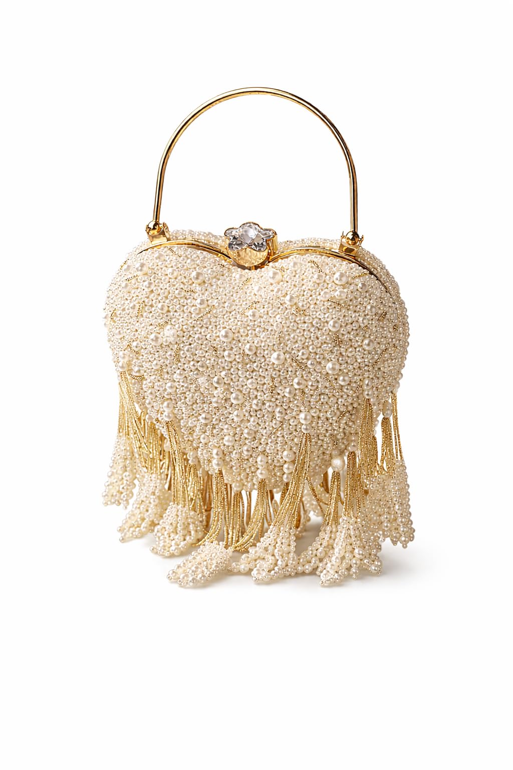blushark Pearl Beaded Heart-Shaped Clutch with Tassel | Stylish Designer Handbag for Women | Elegant Bridal & Wedding bag with Detachable Strap | Party Occasion Purse (White/Ivory) | Perfect choice for Her-picture-26