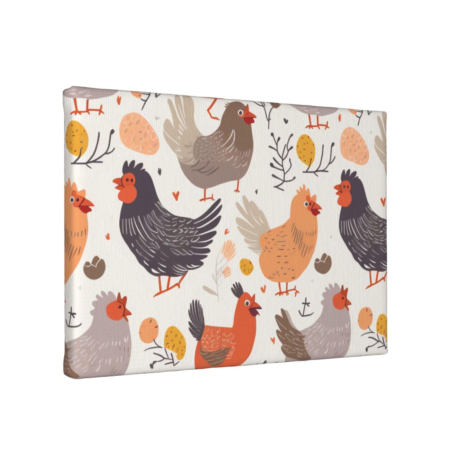 YKLJG Chicken Pattern Printed Wall Art Canvas Painting 30x20 CM Wooden Framed Picture Painting Artwork Prints for Bedroom Kitchen Home Office Decor