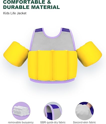 Miniatura 3 de Chaleco de natación para niños pequeños de 20-30-50-70 libras, flotadores de piscina para niños de 1-2-3-5-7-9 años, cómoda chaqueta flotante
