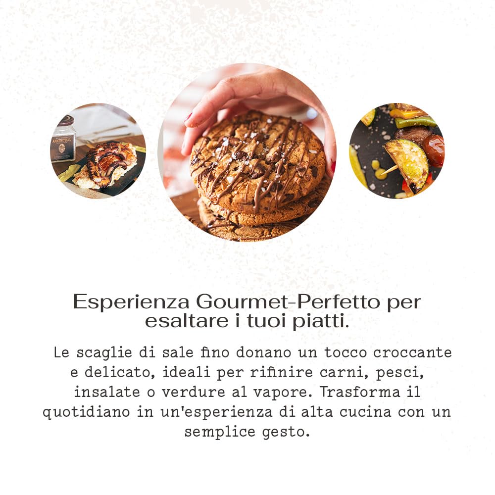 SAL ANCESTRAL - Sale in Scaglie di Sorgente - Fiocchi di Sale Gourmet Biologico - Sale in Scaglie ideale per Carne e Pesce - Formato Scorta 1,5 kg (Raccolto a Mano)