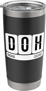 DOH Doha Qatar Travel Souvenir Airport Code Black Text Stainless Steel Insulated Tumbler