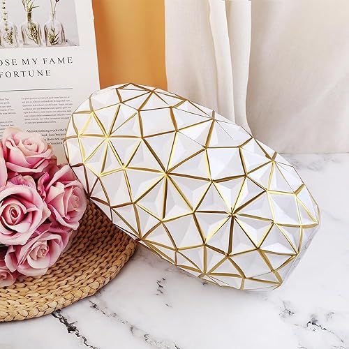 Miniatura 4 de Florero de cristal dorado con diseño de rombos en jarrón grande de flores blancas, jarrones modernos para estantería, mesa de comedor, sala de