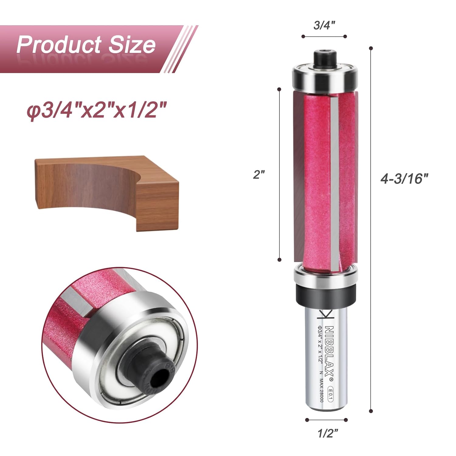 Top and Bottom Bearing Flush Trim Bit - 3-Flute Router Cutter 1/2 Inch Shank, 3/4" Cut Diameter & 2" Cut Length, Flush Trim Cut Router Bit for Woodworking