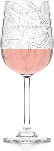 Well Told Copa de vino con tallo grabada del mapa de Filadelfia, PA - Copa de vino con mapa de ciudad grabado, regalo para amantes del vino (16 oz,
