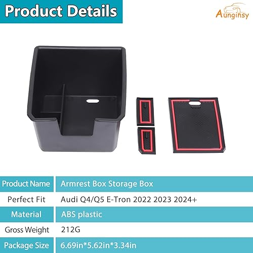 Miniatura 6 de Aunginsy Caja de almacenamiento para reposabrazos compatible con Audi Q4 E-Tron 2022 2023 2024 2025, bandeja organizadora de consola central de