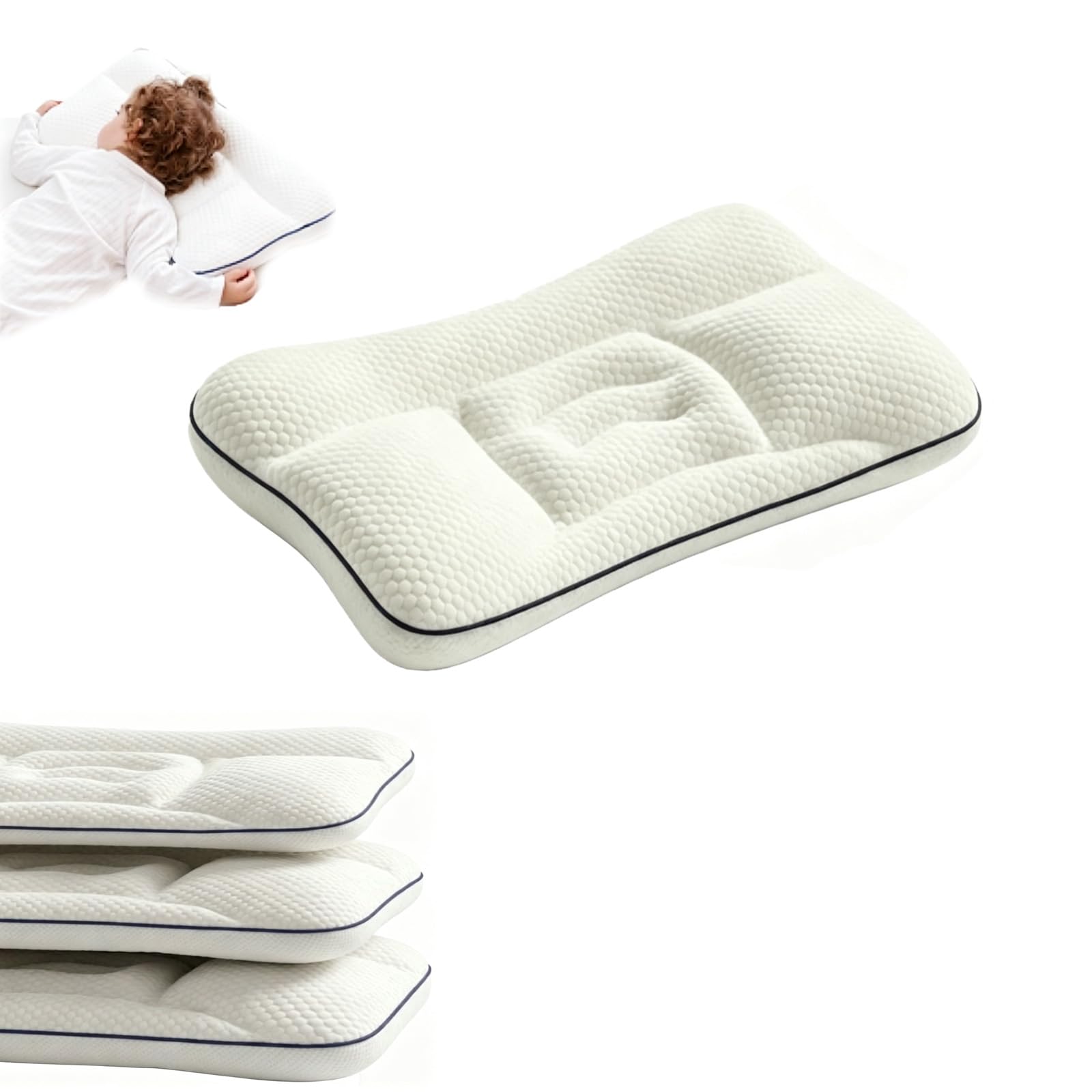 Needo Kids Pillow, Washable Repeatedly Posture Kids Pillow, Breathable Partitionedpillow, Spine Protection, Suitable for All Sleeping Positions, Back, Side, And Stomach (H2,1)