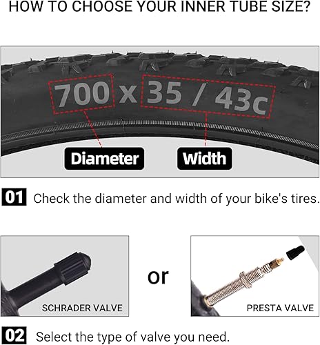 Miniatura 2 de CALPALMY Paquete de 2 tubos de bicicleta 700c, 700 x 3543c, válvula Schrader y válvula Prseta, compatible con 700x35C 700x36C 700x37C 700x38C