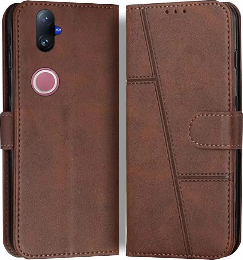 Image of for Vivo V50E 5G Flip Cover Leather Finish | Inside TPU with Card Pockets | Wallet Stand | Complete Protection Flip Case Brown