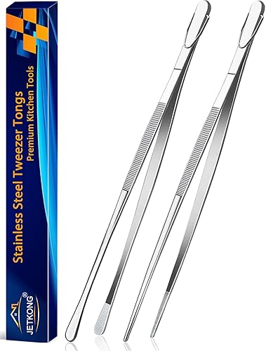 Miniatura 29 de JETKONG 2 pinzas finas de acero inoxidable de 16 pulgadas extra largas, pinzas de cocina largas para cocinar (arcoíris)