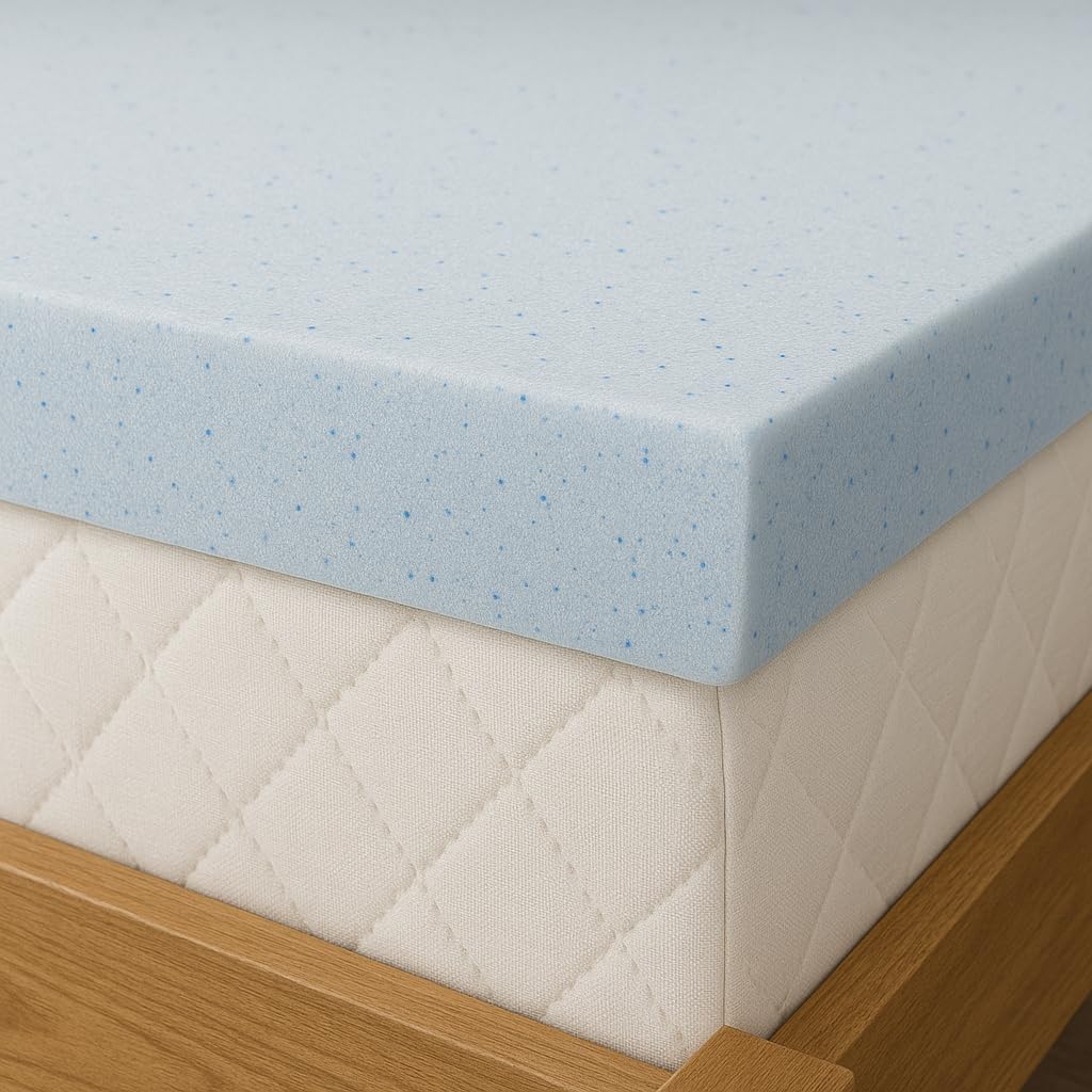 LOUNJ Gel Memory Foam Mattress Topper Full XL, 2 Inch Cooling Bed Topper for Back Pain Relief and Pressure Support, CertiPUR-US Certified, Made in USA, Blue