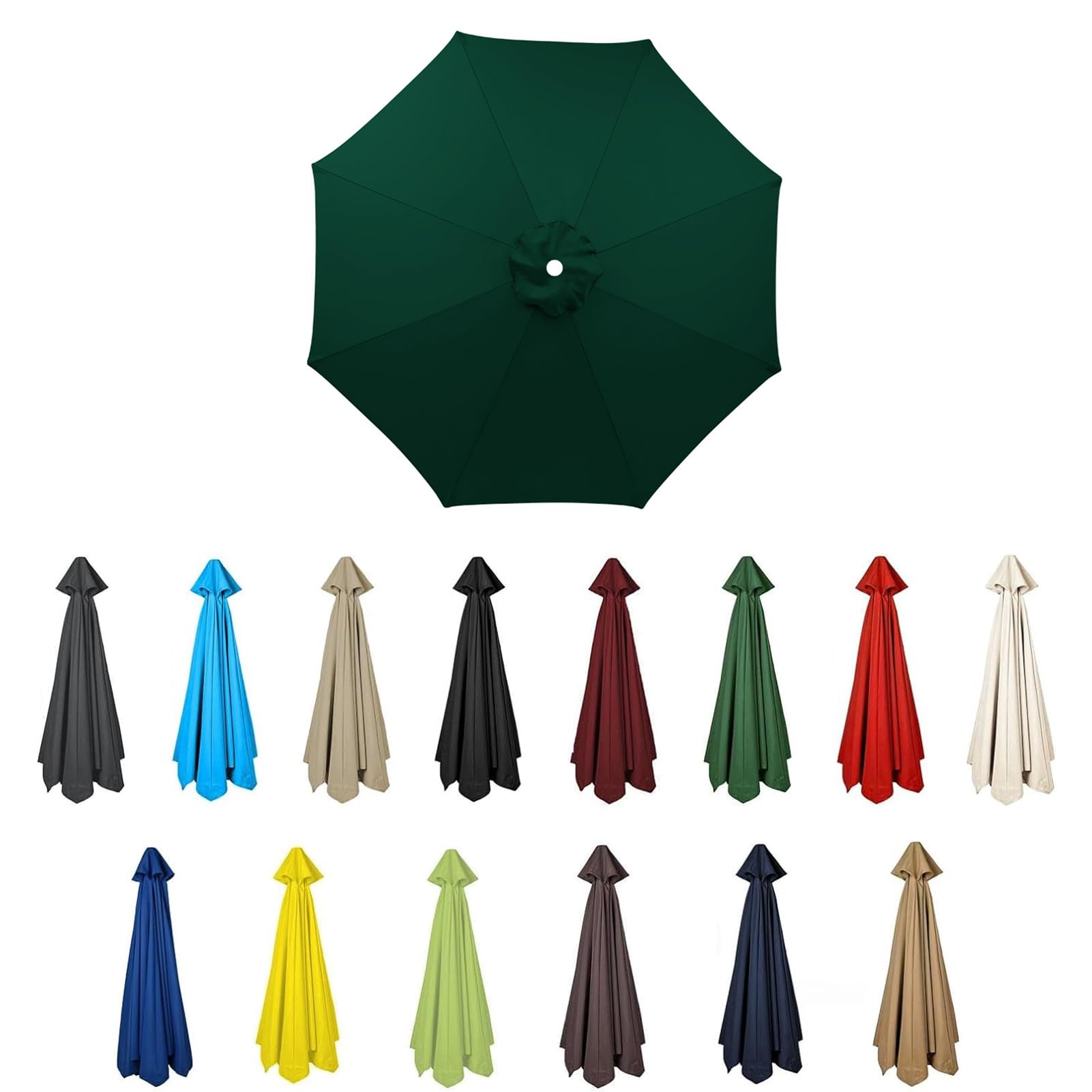 HonunGron Replacement Parasol Canopy Sun Umbrella Replacement Cloth For 2M 2.7M 3M, 6/8 Ribs, Garden Patio Umbrella Fabric Canopy Cover, UV50+, Waterproof (Green,6 ribs-2m(6.5ft))