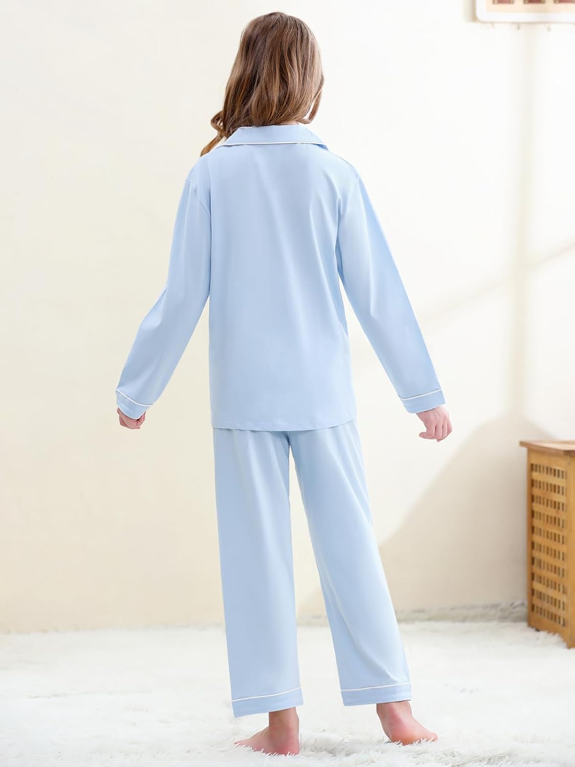 QZH.DUAO Girl & Women's 100% Cotton Pajamas Set Long Sleeve Button Down Sleepwear Nightwear Soft Pjs Sets, 5 Years - L