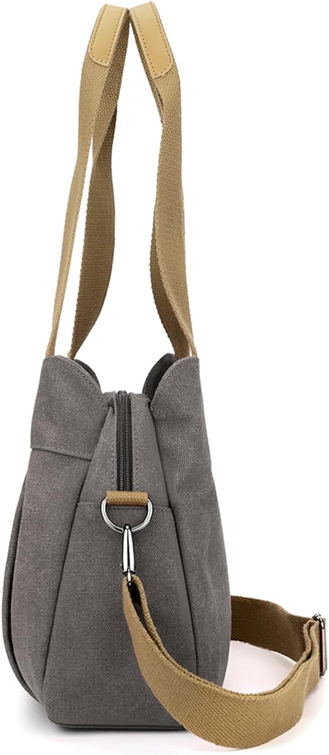 Sunshinejing Women's Canvas Purse Small Shoulder Tote Work Crossbody Bag Multi-pocket Handbag - Image 4