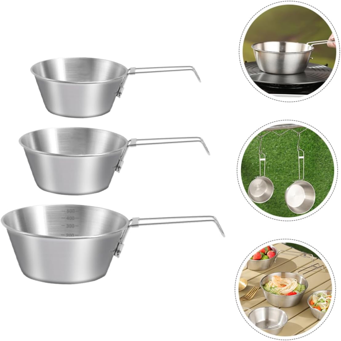 Mipcase 9pcs Foldable Camping Bowl Stainless Steel Mixing Bowl Portable Outdoor for Hot Meals Soup Water