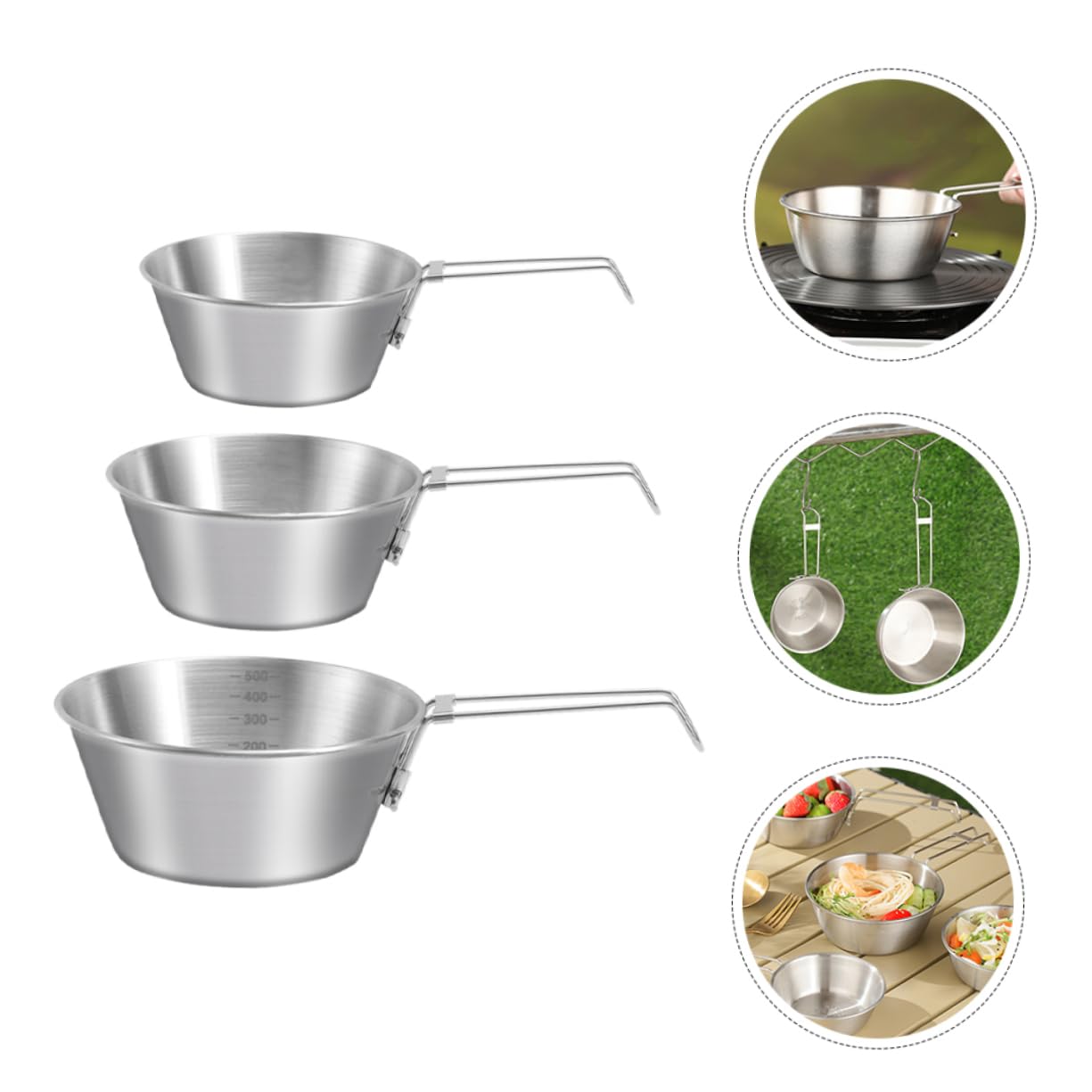 Toyvian 2 ensembles Bol Pliable En Acier Inoxydable Vaisselle De Camping Pliable Randonnée Portable Empilable Cuisine Camping Pliable Extérieur Compact Ustensiles 3 pièces * 2