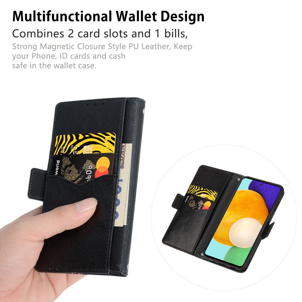 Cover Samsung Galaxy A52s 5G / A52 5G / 4G, Custodia Flip Pelle Portafoglio, Magnetica Libro Slot Schede Cover, Slim TPU Silicone Bumper Wallet Caso, Antiurto Case Per Samsung A52s 5G/ A52 5G/4G Nero