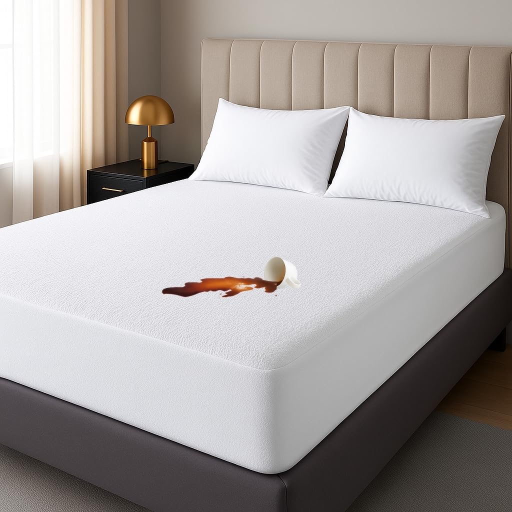 4AS Terry Towel Waterproof Mattress Protector – Super Absorbent & Aloe Vera Treated for ...