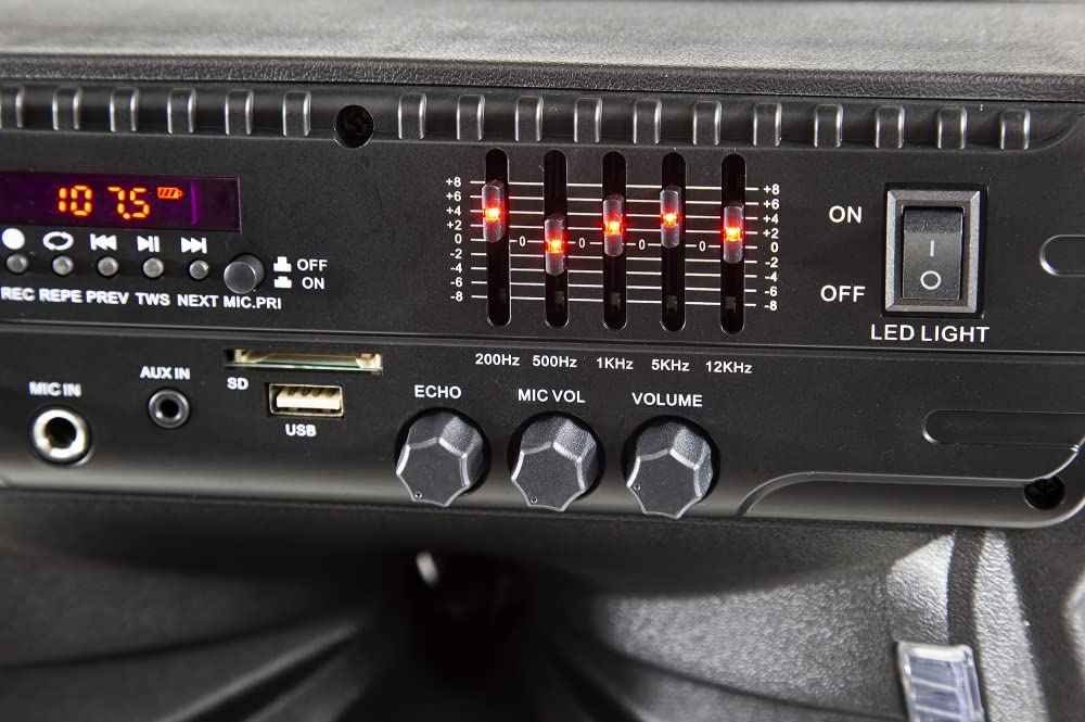 MANTA Altavoz Bluetooth Karaoke SPK5033 - Amplificador Digital, Efectos de luz LED RGB Discoteca, Bluetooth 5.0, Ecualizador, TWS, grabación, Radio FM, Karaoke - 36 x 29.2 x 54.2