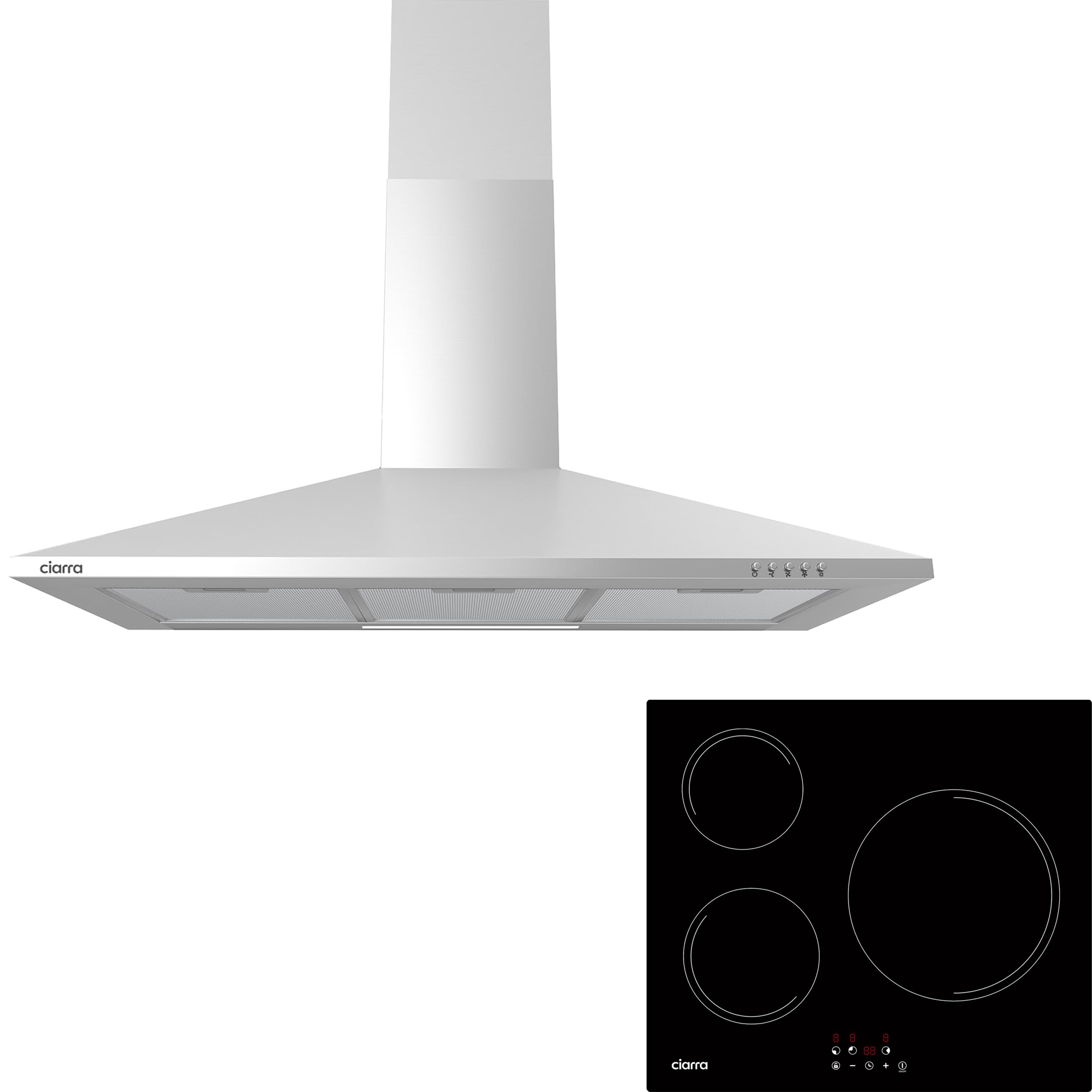 CIARRA CBCS9201 Hotte Aspirante 90 cm Classe A++ 370m³/h et Plaque Induction 3 Foyer 5600W CABBIH3-E