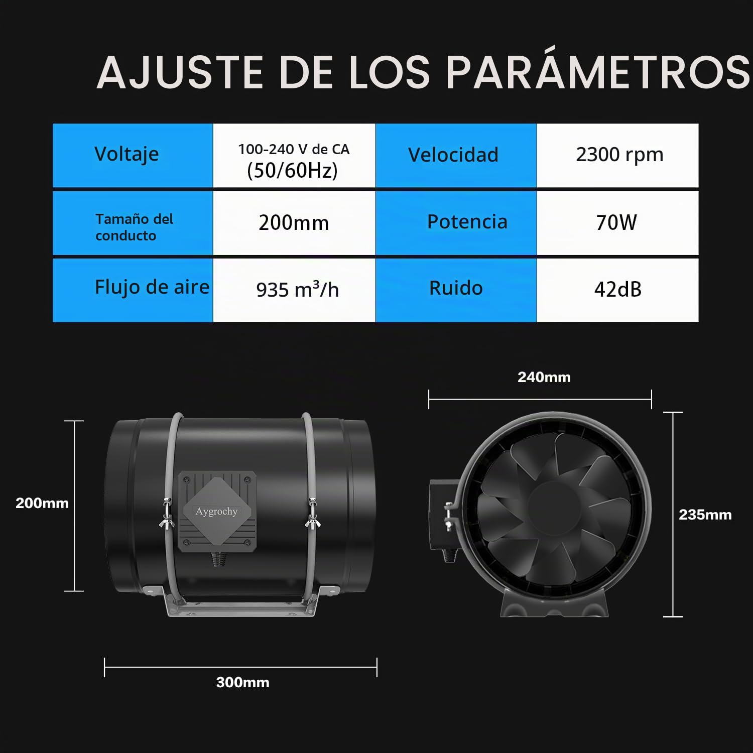 Aygrochy 200 mm Wifi App Extractor de aire con programación de temperatura y humedad, extractor para Baño, Sótano, Garaje, Cocina, Tente de Culture Hydroponique