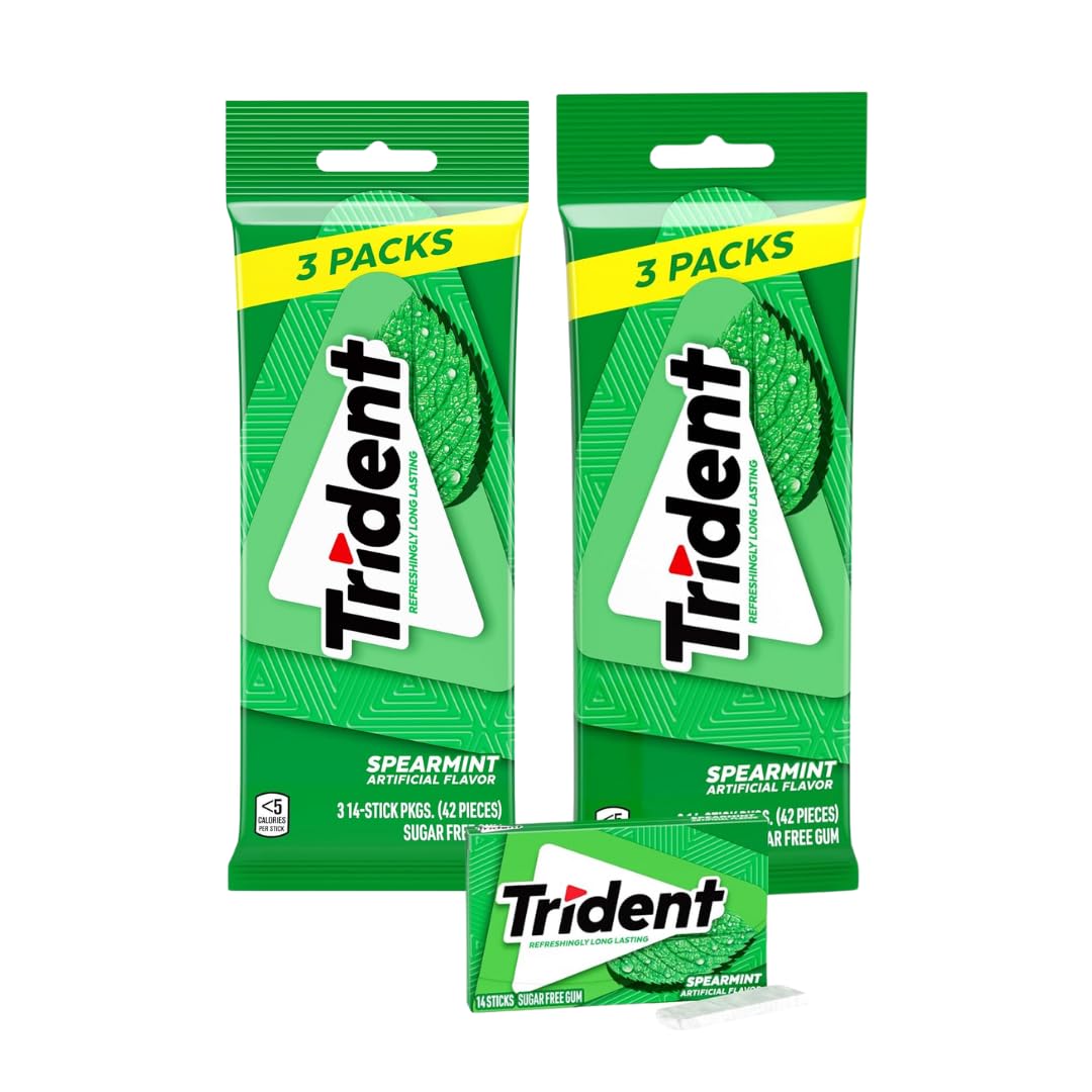Trident Spearmint Sugar Free Gum, 6 Packs of 14 Pieces (42 Total Pieces)