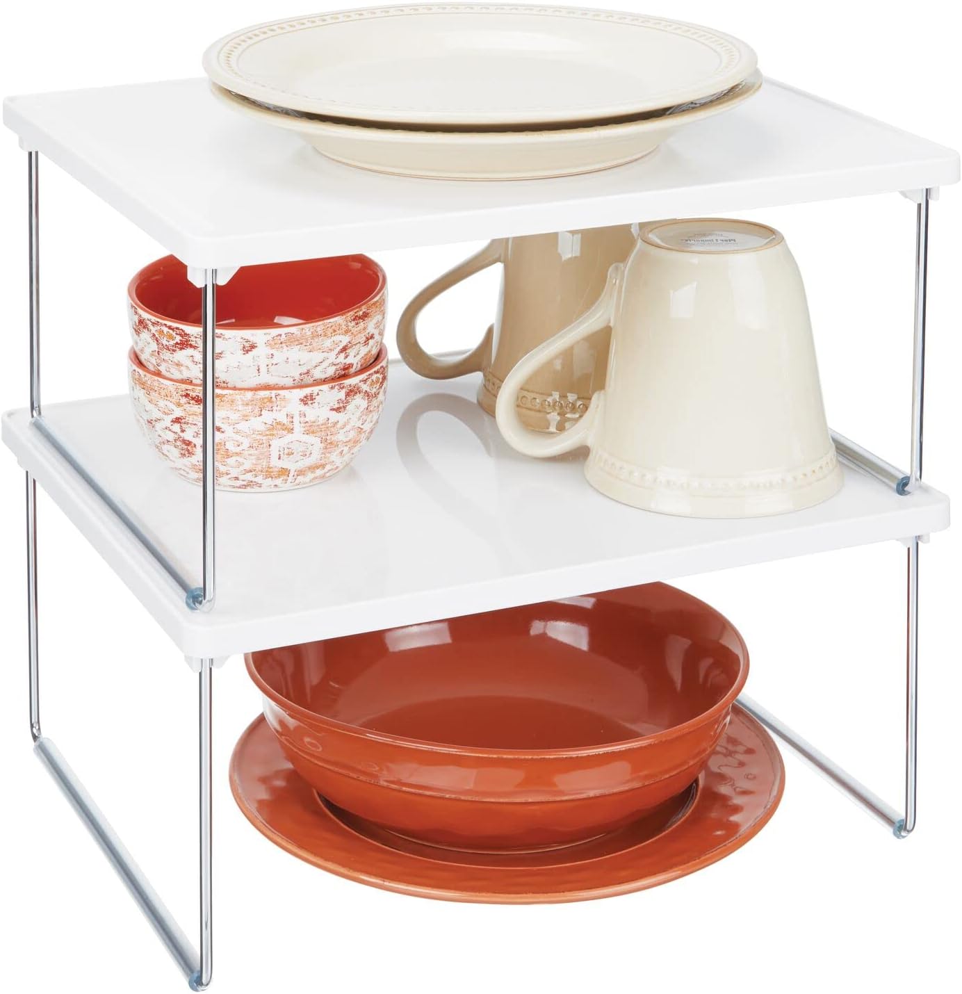 Lot De 2 Étagères De Rangement Empilables - Métal Et Bois, Pour Cuisine, Garde-Manger Ou Salle De Bain