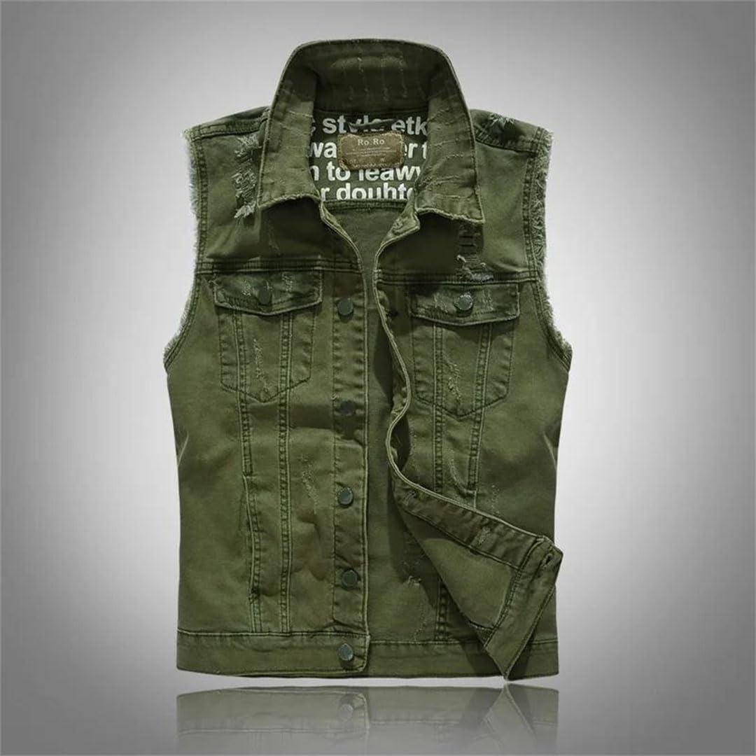Gilet da uomo Slim Fit Cowboy Giacca da uomo Gilet in denim strappato Giacca da uomo senza maniche Gilet da uomo Cappotto di jeans da uomo