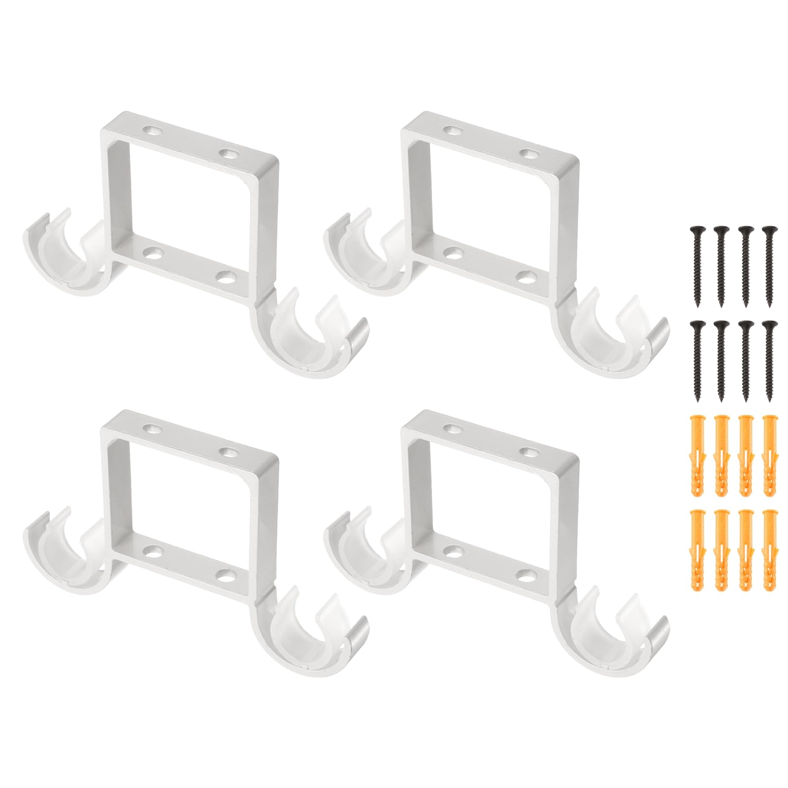 sourcing map 4 soportes para barra de cortina de techo, soporte doble de 155 mm para barra de cortina de 1 pulgada, ganchos gruesos para colgar en la pared con tornillos, color blanco