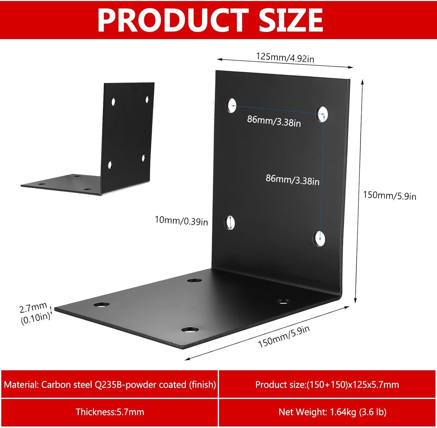 2 Pcs Metal Angle Brackets for Wood, Black Corner Brace Heavy Duty L Brackets, 90 Degree Bracket, Shelf Support Corner Bracket for Wood Furniture Shelves Cabinets, DIY Projects(6x6x5 in)