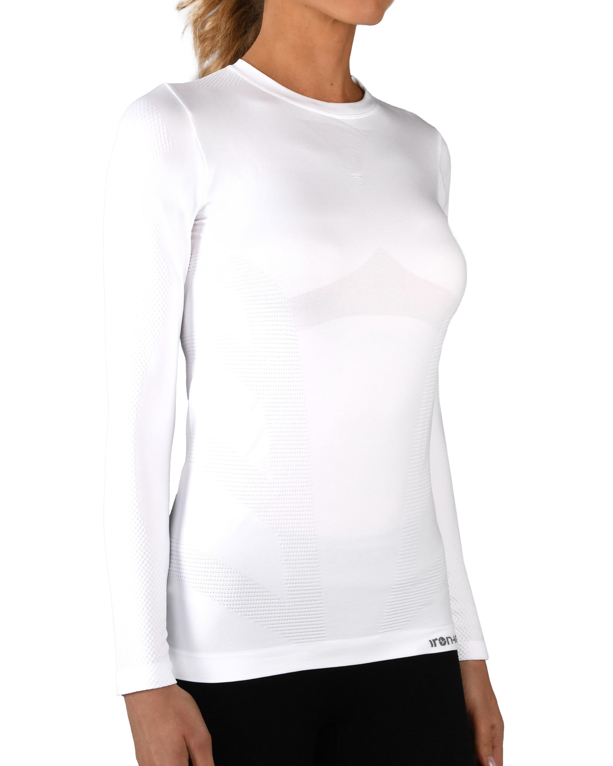 Iron ic - T-Shirt Femme Manches Longues Seamless Thermique et Respirante - Coupe Slim Performance - Art. 212531 (Blanc, M/L)