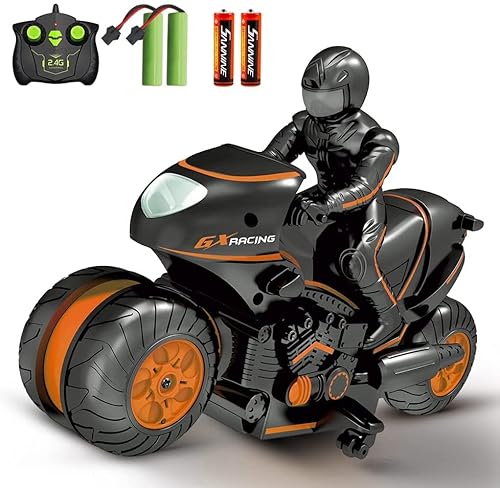 Tecnock Voiture Telecommandé Moto Télécommandée, 2,4GHz Voiture RC avec 4 Batteries, Flips à Double Face Rotation à 360°, Voiture Jouet Cadeaux pour Enfants Garçons et Filles Cover