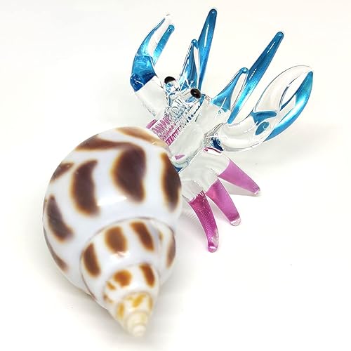 Figuras en miniatura de cangrejo ermitaño de conchas marinas, animales de playa, arte de vidrio soplado a mano, regalo coleccionable, decoración de
