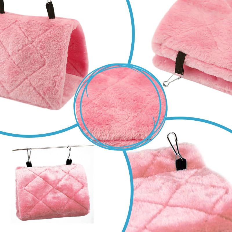 Image of Bird Nest Snuggle Hut Soft Plush Hammock Hanging Cage Tent for Birds Parrot Winter Warm Bed Pet Toy for Hamster Parrot Macaw Budgies Eclectus Parakeet Cockatiels Cockatoo Lovebird (Pink)