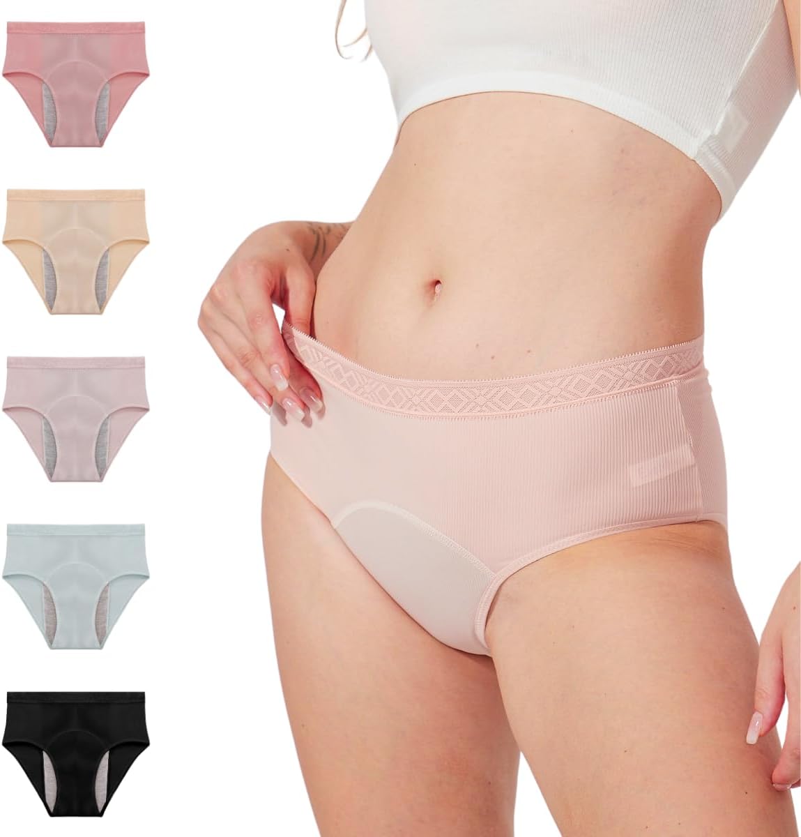 Washable & Reusable Incontinence Underwear for Women Over 60 - Leakproof, Discreet, Absorbent, Machine-Washable Panties (Hipster, XXS, Pack of 5) 2X-Small