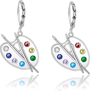 Artist Paint Palette and Brush Earrings Art Leverback Dangle Earrings Gifts for Artist