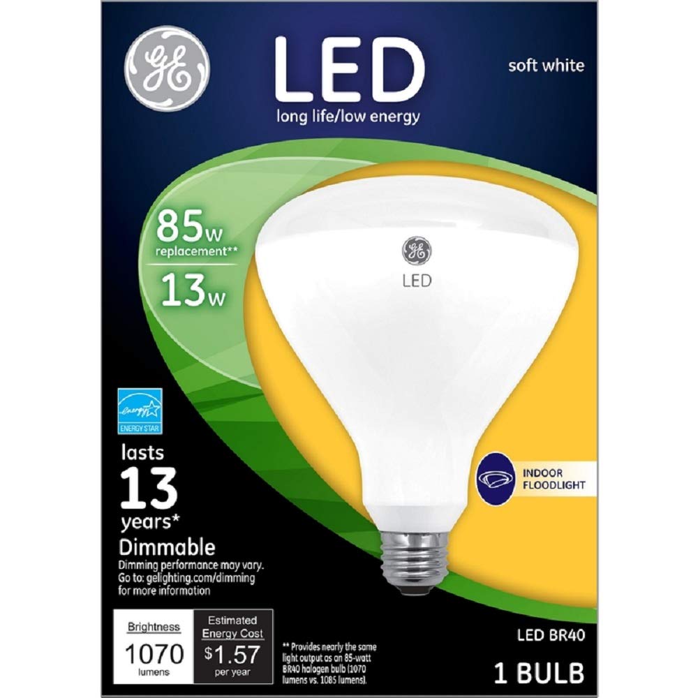 G E LIGHTING 41055 LED Flood Light Bulb, Indoor, Soft White, 1,070 Lumens, 13-Watt - Quantity 1