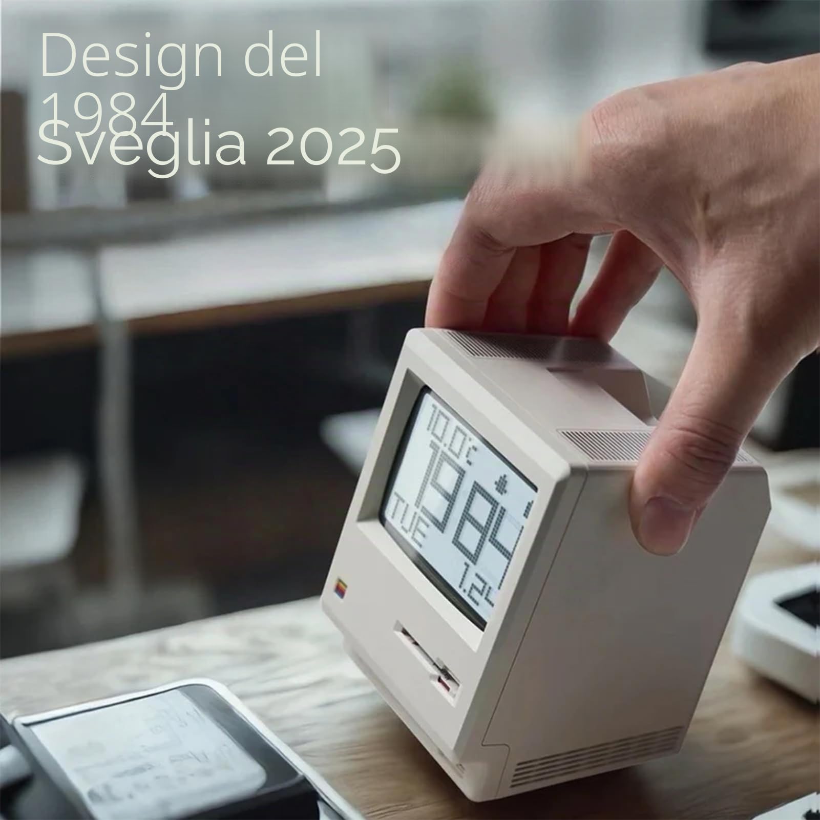 RayCue Maclock WB-8 - Sveglia retrò pixel, 1984, orologio da scrivania USB con display pixel, sveglie multiple, luminosità regolabile, calendario, temperatura, retrò tech