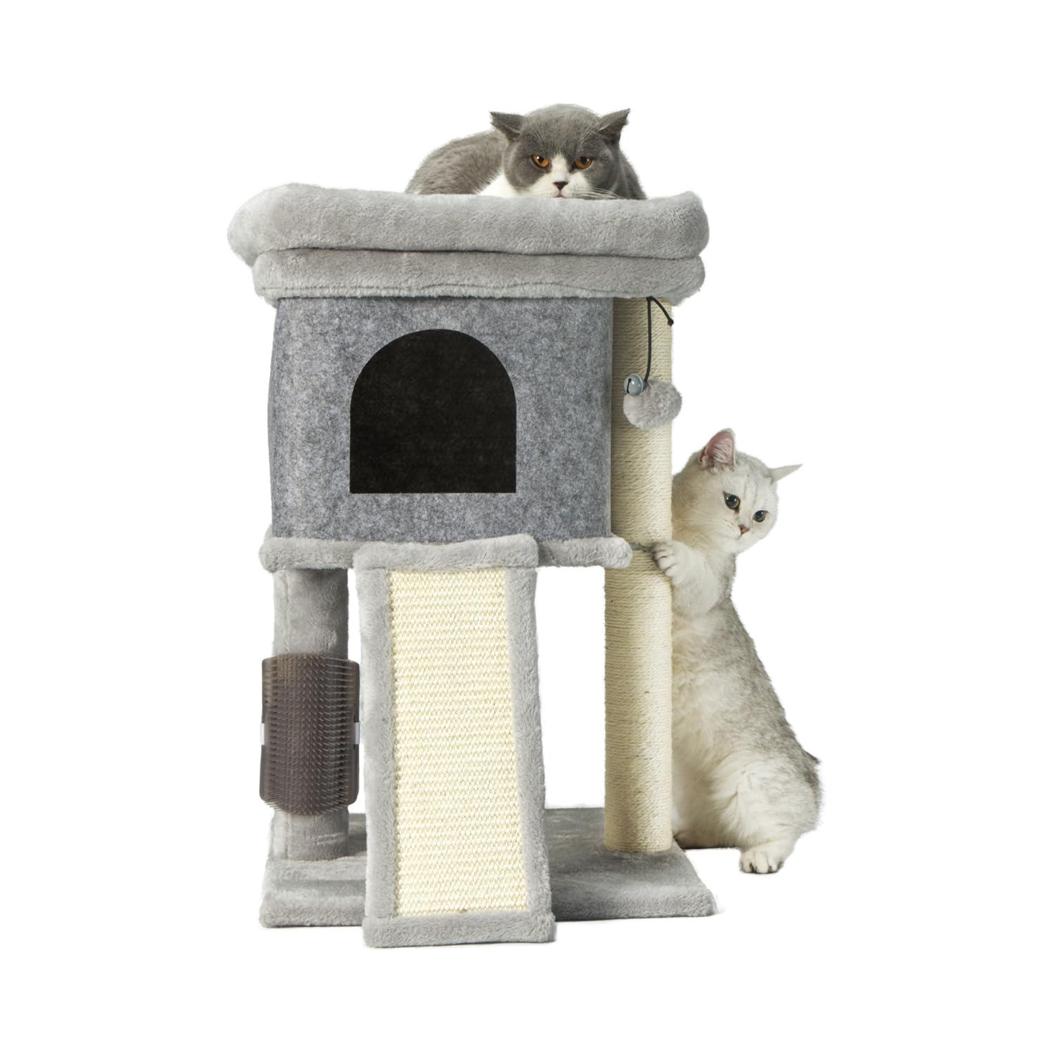 MECOOL Cat Tree for Indoor Cats,Cat Tower Soft Perch Bed,Cat Scratching Post and Scratcher Pad with Grooming Brush,13 * 12" S Condo for Up to 12 Lb Kittens,Gray