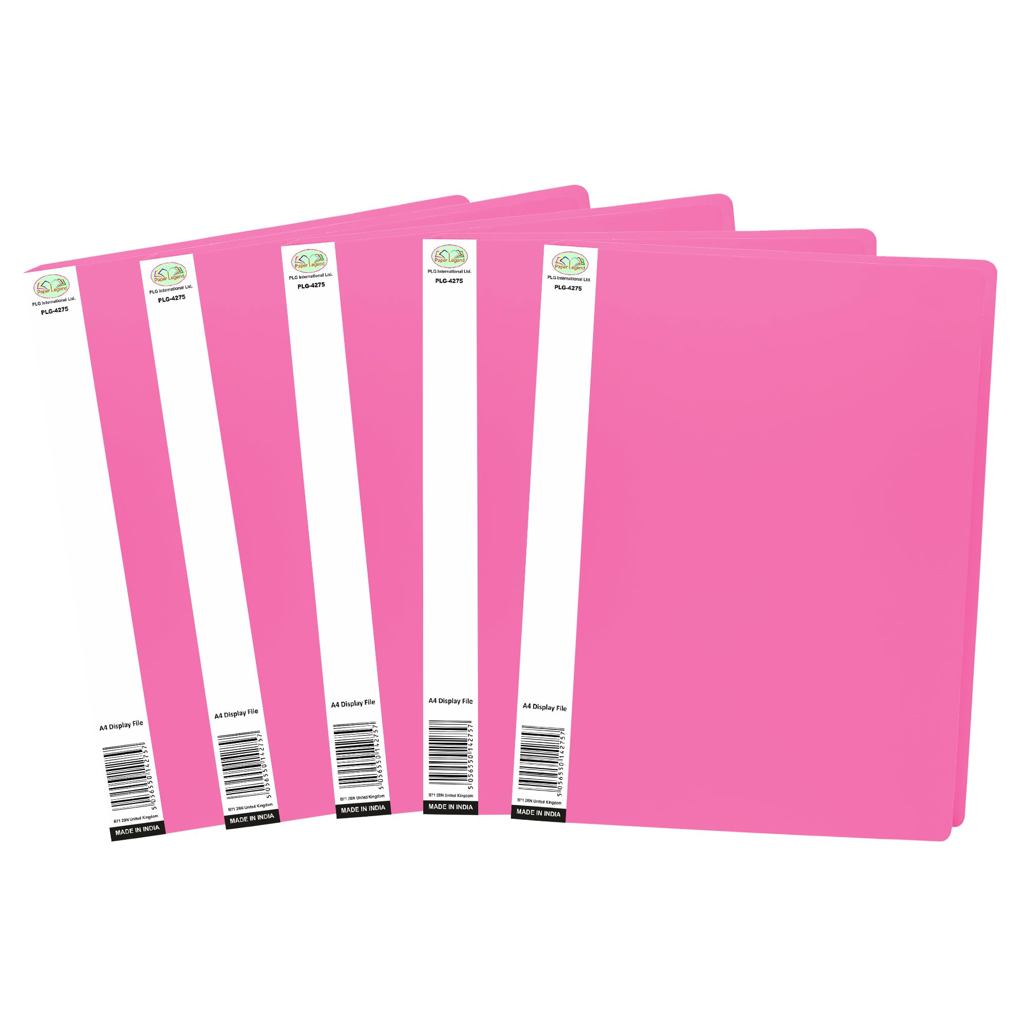 Pink Colour - A4 20 Pocket Display File Book Presentation Folder Portfolio Financial Document, Interviews Project Book Certificate Folder Plastic Wallets (40 Views) (Set of 5)