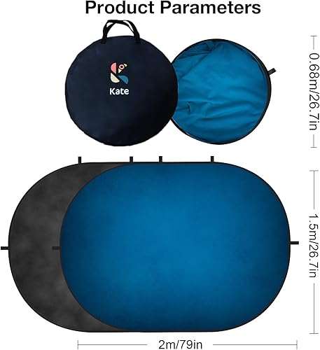 Miniatura 6 de Kate Telón de fondo plegable desplegable negro y azul portátil para fiestas, retratos, videos, podcast, 5 x 6.5 pies