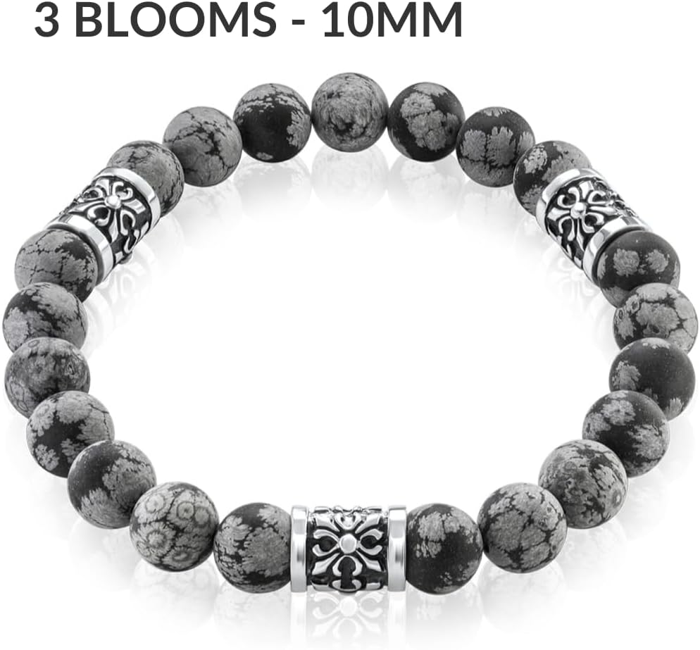 VY JEWELRY Snowflake Obsidian Bracelet 6/8/10MM Dia Grey Stones with 925 Sterling Silver Beads for Men and Women - Image 3