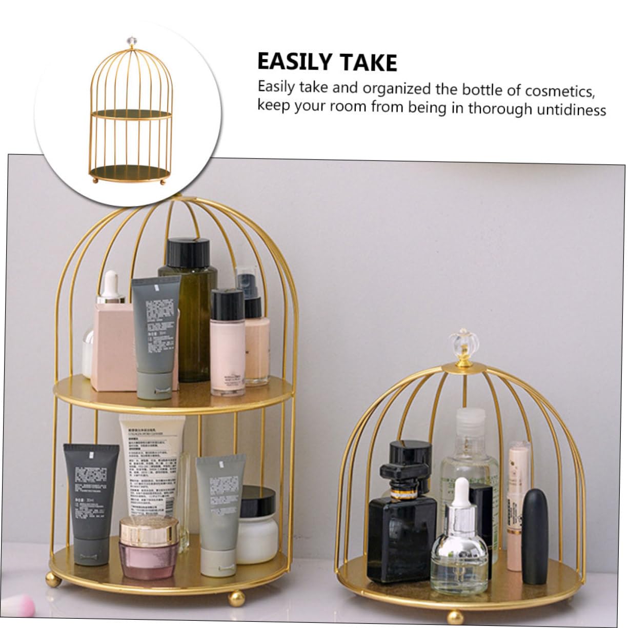 PRETYZOOM Makeup Organizer Im Vogelkäfig-design Doppelt Für Hochzeiten Partys Dekorativer Aufbewahrungsständer Für Kosmetik Und Desserts