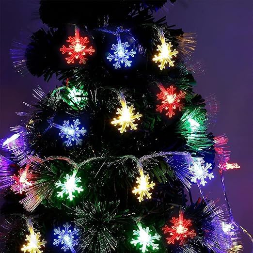 Image of K D 14 LED Multi Snow Flake LED Lights for Decoration - 14 String Fairy Lights for Home, Diwali, Christmas & New Year Decor
