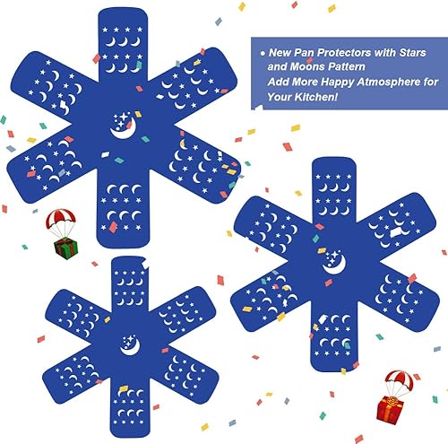 Miniatura 6 de BYKITCHEN Protectores de sartén para apilar, protector de sartén con estrellas y lunas, juego de 12 y 3 tamaños diferentes, protectores de sartén