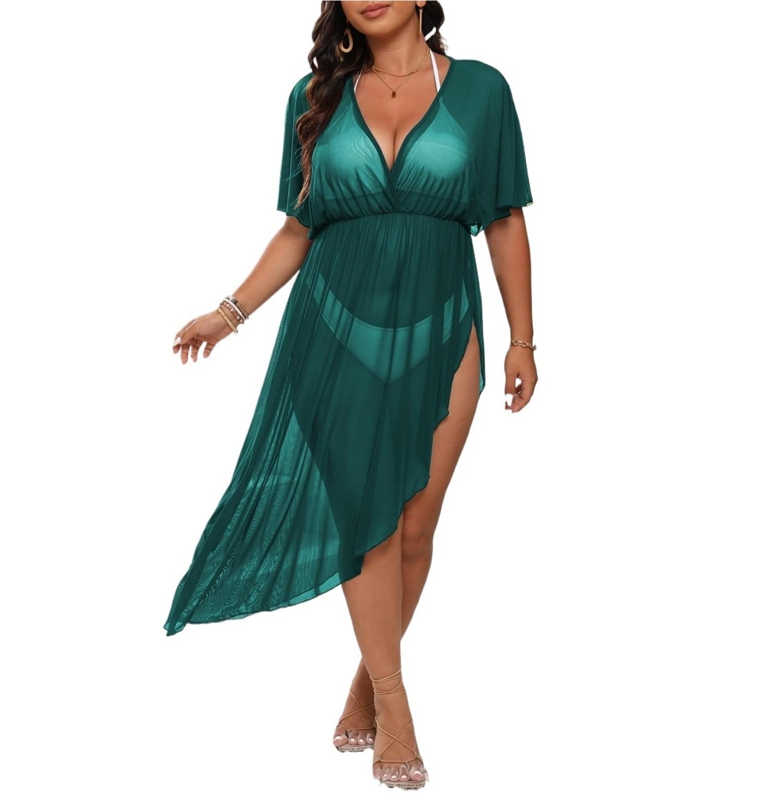 Robe De Plage Maillot de Bain d'été Grande Taille for Femme, Cache-Maillot de Bain en Maille Longue for la Plage, for Les fêtes sur la Plage pour Femmes(Green,1XL)