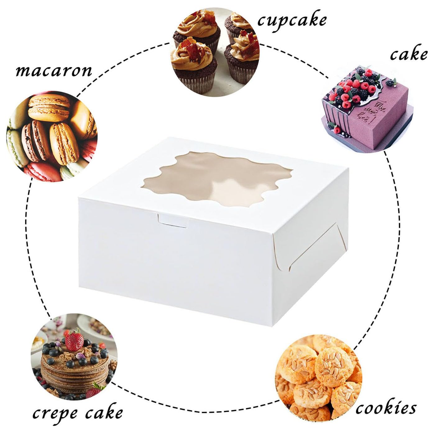 20 cajas blancas para tartas de 10 x 10 x 5 pulgadas con ventana, cajas de panadería para pasteles, pasteles, pasteles, chocolates, cupcakes, fiesta de cumpleaños, galletas, boda, día de San